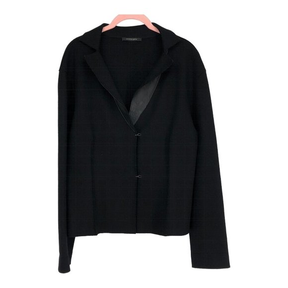Annette Gortz Black Long Sleeve 100% Wool Blazer w/Hook Buttons & Leather Trim L - Picture 11 of 11